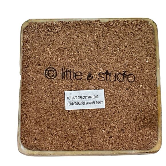 Handcrafted Coaster Set Whimsical 4"x4" Emily Little - Little e Studio W Holder - Picture 9 of 14